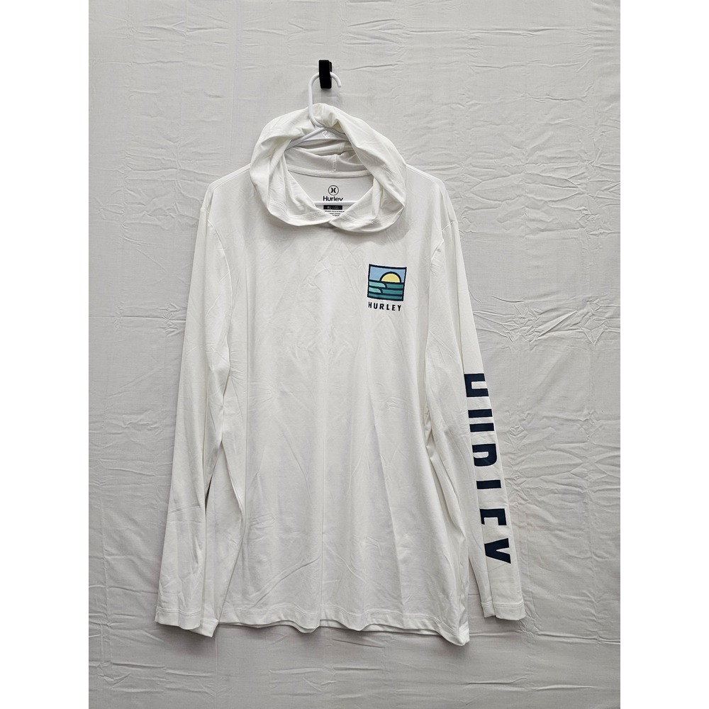 Hurley Mens UV Hooded Long Sleeve Graphic T-Shirt White Polyester Blend Size XL